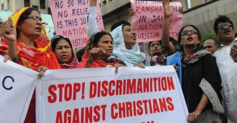 Pakistan Christian women march on the streets to demand end of discrimination and persecution against the community in this undated image.