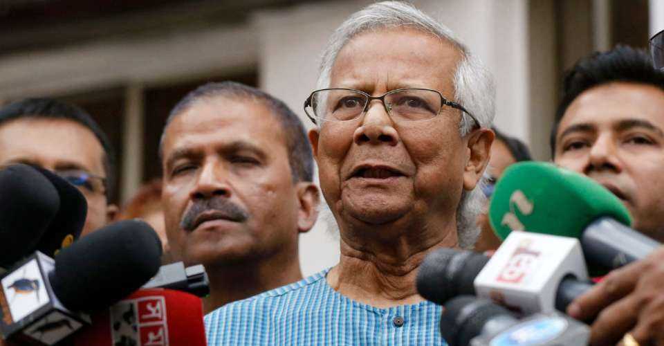 Nobel-laureate Professor Muhammad Yunus, the head of Bangladesh's interim government, speaks to media in the national capital Dhaka in this file image.