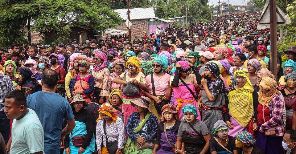 Protesters gather during a rally in Manipur on Sept. 6, 2023. The pro-Hindu government in Manipur blames the narcotic trade as the reason for the 18-month old sectarian strife in the north-eastern state.