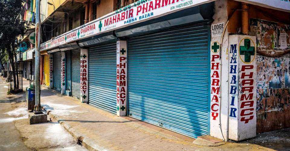 image of a street in Manipur with closed shops during a shutdown