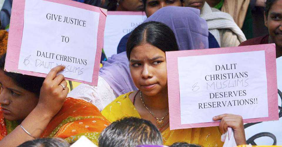 In this file photo, Indian Dalit Christians and Muslims join a protest rally demanding equal rights.