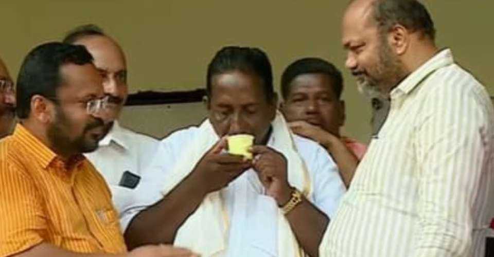 Kerala state Law Minister P. Rajeeve and Revenue Minister K. Rajan offer lemon juice to protest leader Benny Joseph on Nov. 30 to formally end a relay hunger strike on its 414th day after a state court temporarily restored land rights that were stripped nearly five years ago after a Muslim charitable body laid claim to their coastal village.